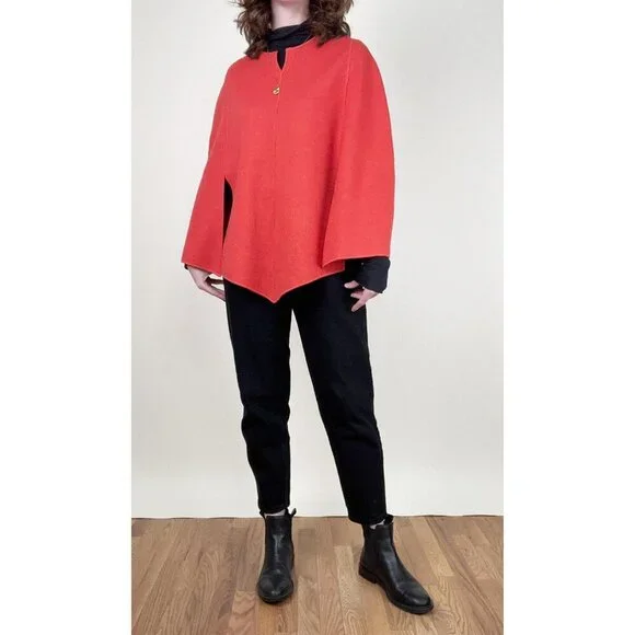 Vintage Wool Knit Cape Poncho Sweater Coat Shawl Jacket Fall Winter Scandi Girl - Picture 6 of 9